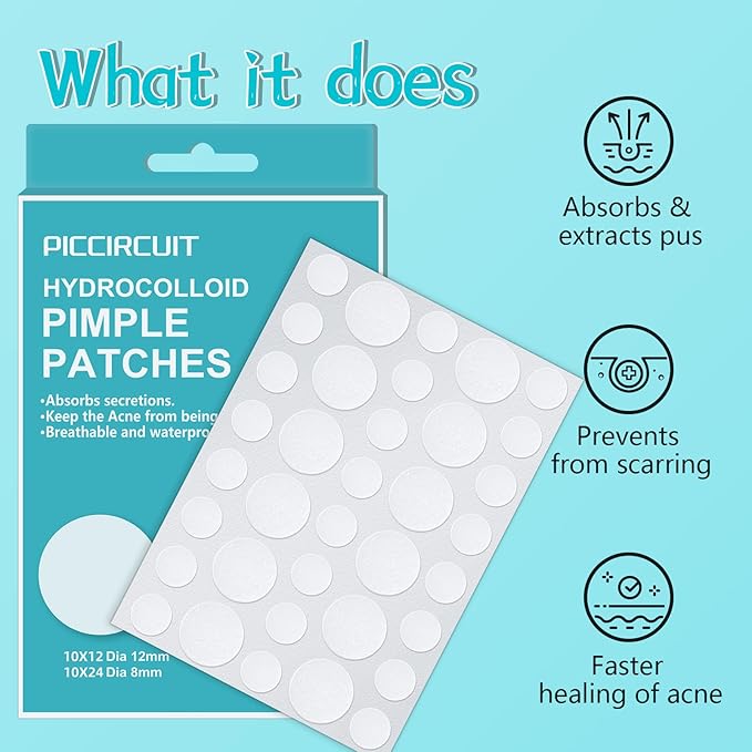 PICcircuit 720 Counts Pimple Patches for Face Hydrocolloid Acne Patches for face Invisible Zit Patches Pimple Patch Acne Spot Treatment Patch Blemish Patches Cover Patches Stickers