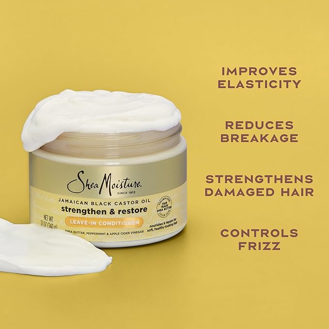 SheaMoisture Jamaican Black Castor Oil Leave In Conditioner 100% Pure Jamaican Black Castor Oil For Damaged Hair to Soften and Detangle Hair 11.5 oz