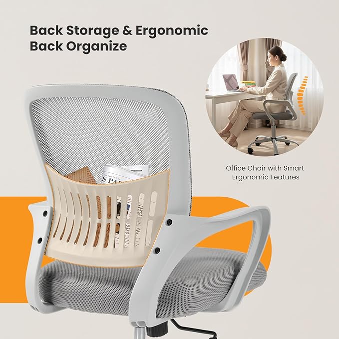 NEWBULIG Home Office Chair Desk Computer Chair Adjustable Ergonomic Lumbar Support Executive Chair with High Density Mesh 360 Degree Swivel Rolling Chair for Men Women Adults Gray