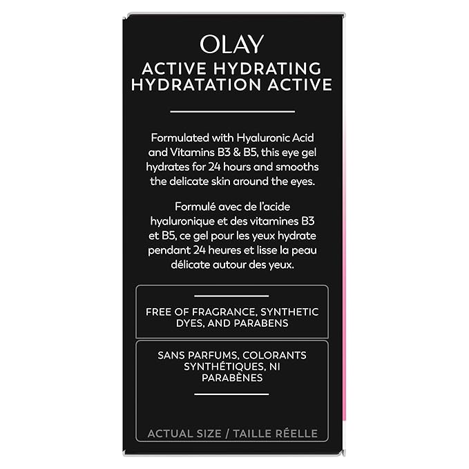 Olay Active Hydrating Eye Gel, Fragrance-Free, Anti-Aging Eye Cream with Hyaluronic Acid and Niacinamide, 0.5 oz