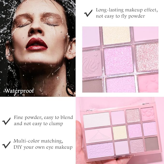 SUAKE Nude Pink Eyeshadow Palette, Matte & Shimmer, High Pigmented 12 Colors Brown Purple Eye Shadow Primers for Eye Makeup, Korean Powder Palet de sombras de ojos (05# Cotton Candy)