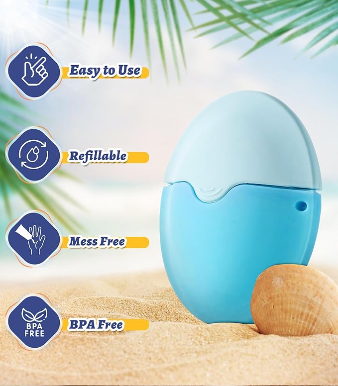 Sunscreen Applicator for Kids, Adults & Families - BPA Free & Refillable, Travel & Ourdoor Sunblock Buddy Brush Set with Protective Caps, Sun Lotion Applicator Sun Cream Brush (Blue)