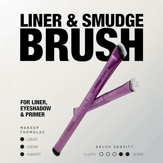 Real Techniques Liner & Smudge Brush, Dual-Ended Eye Brush for Eyeliner, Eyeshadow & Smoky Eye Blending, Precision Detail Makeup Brush with Soft Bristles, Cruelty-Free, 1 Count