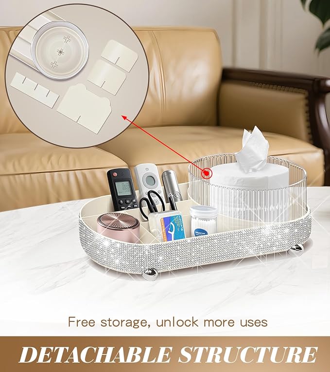 Yivaiks 360° Rotate Bling Makeup Organizer for Vanity Cosmetic Countertop Rhinestones Makeup Brush Holder Skincare Organizers Desk Storage Accessories