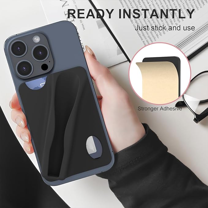DOB SECHS Large Silicone Lip Holder with Card Holder Compatible with Summer Fridays, Tower 28, Laneige Lipstick Lip Glaze Phone Case Back Stick On Holder for iPhone and Android Smartphones, Black