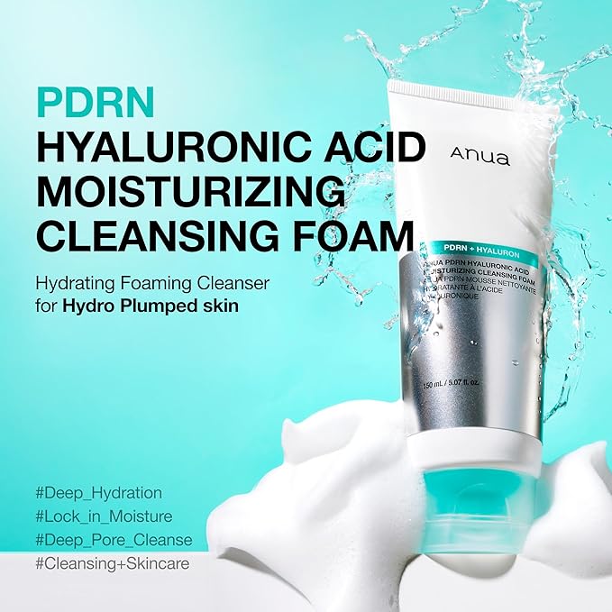 ANUA PDRN Hyaluronic Acid Moisturizing Cleansing Foam, Hydrating Facial Cleanser for Dry Skin, Daily Gentle Face Wash with Salmon DNA, Balancing & Pore Care, Korean Skincare (5.07 fl oz) (Pack of 2)