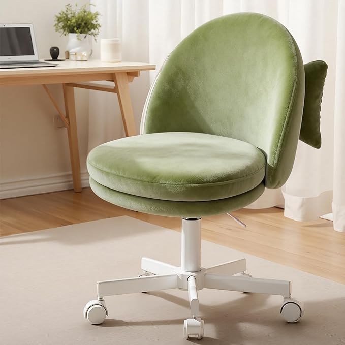 GTPLAYER Velvet Tall Office Chair with Wheels Vanity Chairs with Back, Versatile Height Use: Office to Bar Stools Small Ergonomic Comfy Armlees Computer Desk Chair with Bow Lumbar Pillow for Gift