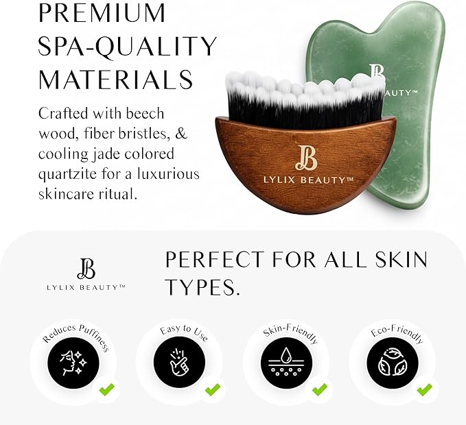 Lymphatic Contour Face Brush & Jade Gua Sha | Lymphatic Drainage Brush for Face & Neck | Dry Brush for Face, Sculpting & Depuffing - Face Lymphatic Drainage Tool for Skin Care
