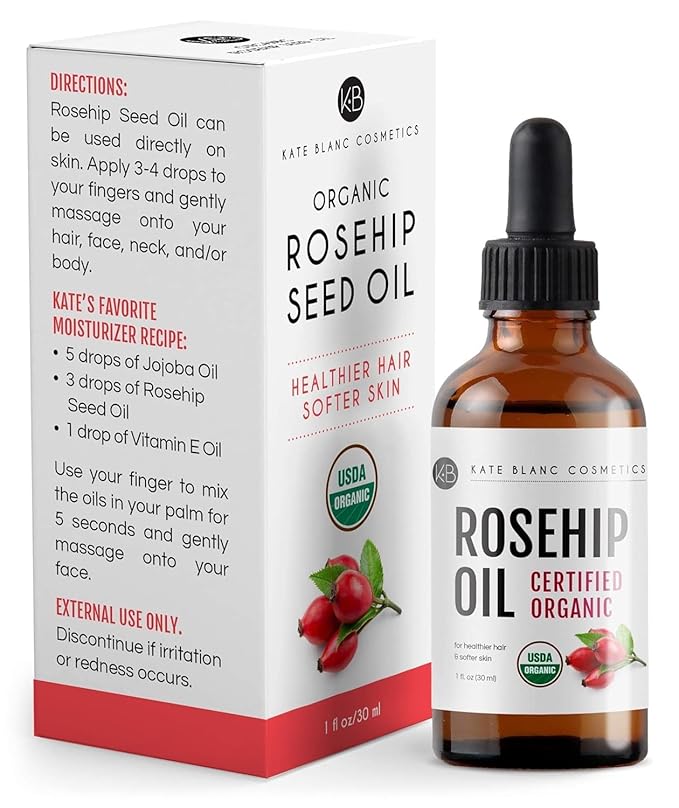 Kate Blanc Cosmetics Rosehip Oil for Face & Softer Glowing Skin (1oz, Organic, 100% Pure, Cold Pressed) Rosehip Seed Face Oil for Facial & Gua Sha Massage (Pack of 2)