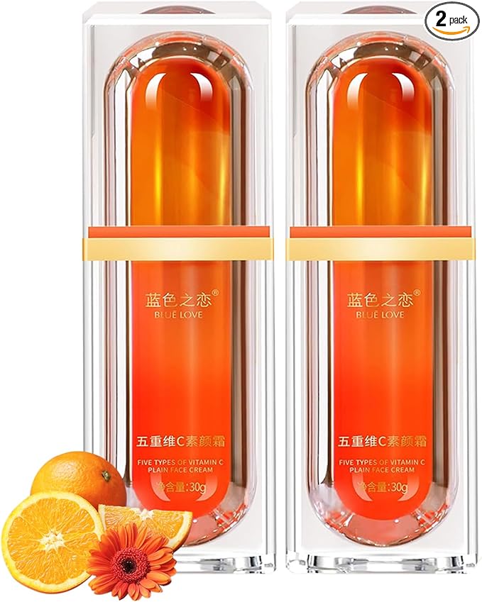 BLUE LOVE 2PCS Five Vitamin C Tone Up Cream, Silky Tinted Moisturizer & Makeup for Women, Fast-Absorbing Cream, Natural-Looking Finish for All Skin Types