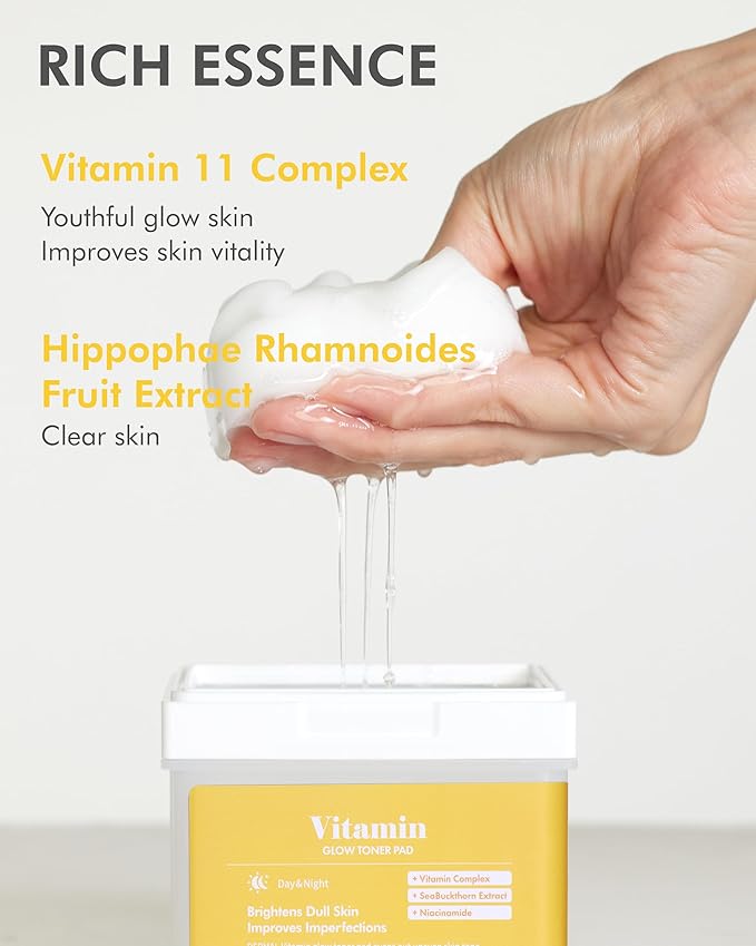 DERMAL Vitamin Toner Pad - Korean Toner Pad for Skin Glow & Vitality Improvement with Vitamin C - Vegan Pure Cotton Square Pads - Travel Kit 12 ea, 3 Pack (Total 36 ea)