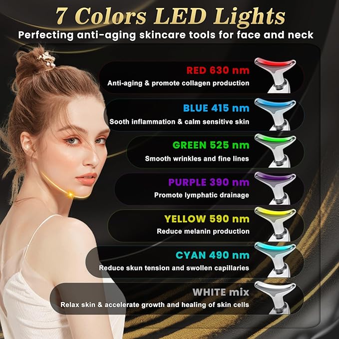 7 Color Face Massager, Portable Face Massager Tool, Based on LED, Thermal, Vibration Technology, Led Face and Neck Beauty Device for Home Use