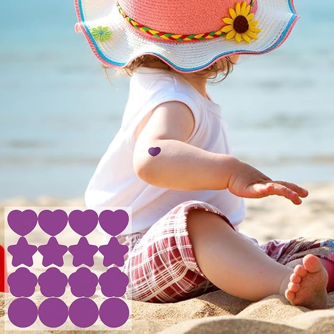 3 pieces Purple UV Stickers for Sunscreen, 48 Count UV Detection Reminder Waterproof UV Stickers, Know When to Re-Apply Sunscreen, UV Detecting Patches for Beach, Swimming Sunscreens