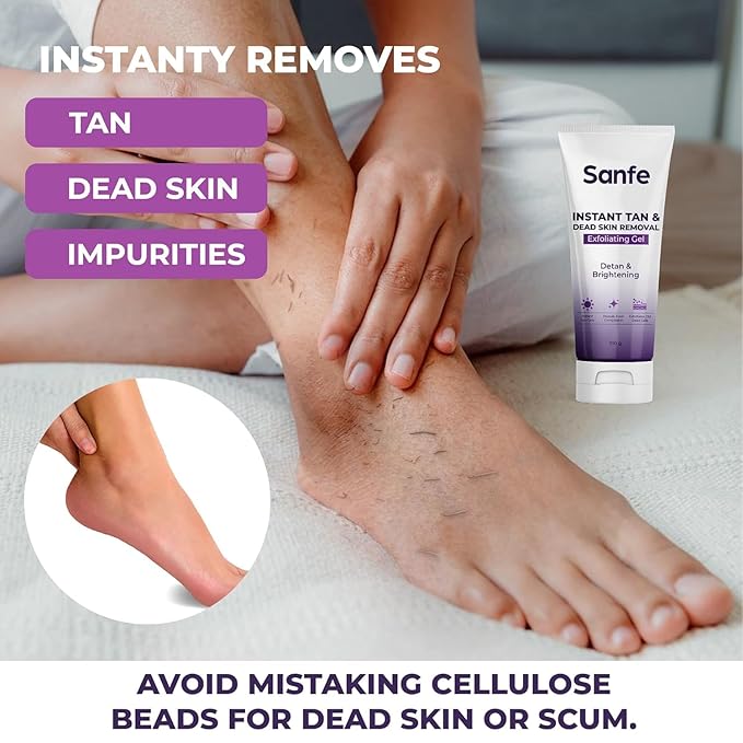 San'-fe Instant Tan & Dead Skin Removal Exfoliating Gel | Visibly Removes Tan | AHA Exfoliation in Minutes | Smooth & Bright Skin | 100g