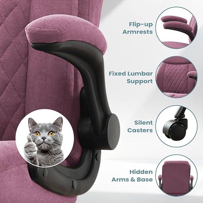 Drafting Chair for Standing Desk – Tall Office Chair with Adjustable Height & Foot Ring, Flip-Up Arms, Lumbar Support – Comfortable Fabric Seat, Ideal Home Desk Chair