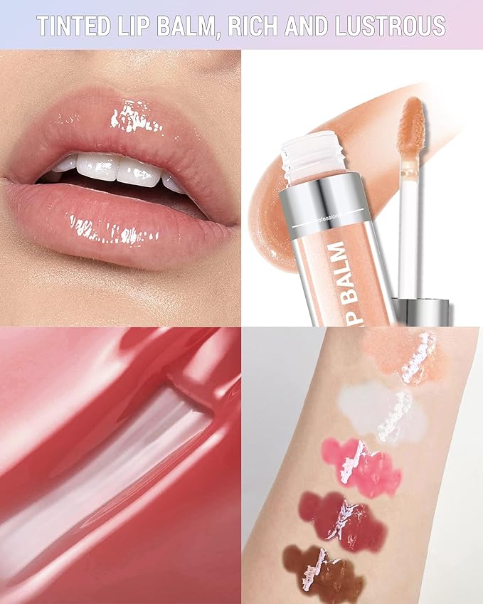 Tinted Lip Gloss Oil, Pink Hydrating Lip Tint Stain, Sheer Lip Treatment Moisturizer, Moisturizing Lip Tint Balm Lipstick Lipgloss, Glow Reviver Lips Care Oil, Christmas Makeup Gift for Women-03
