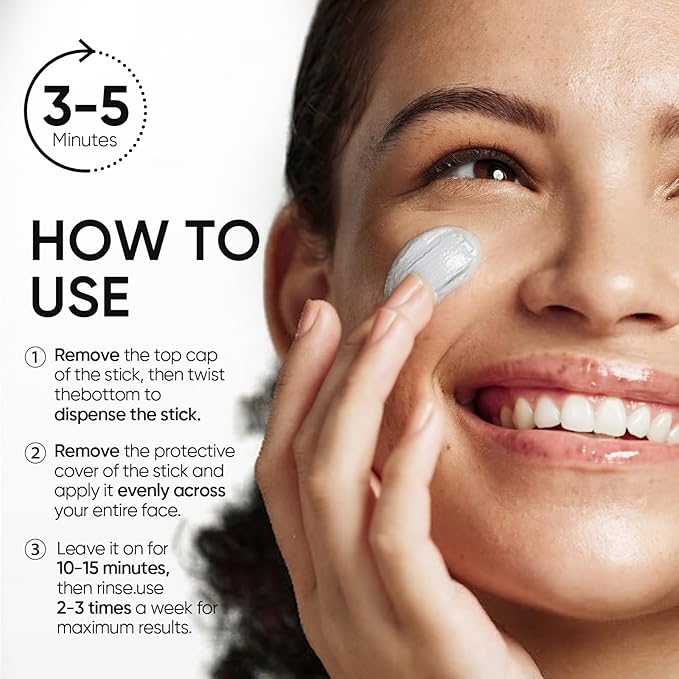 Amazonian White Clay Purifying Stick, Deep Clean Pores Mud Mask with White Clay, Volcanic Soil, Gentle Exfoliating, Refines Pores, Smoothing Skin, Non-Drying, Skincare Facial Mask