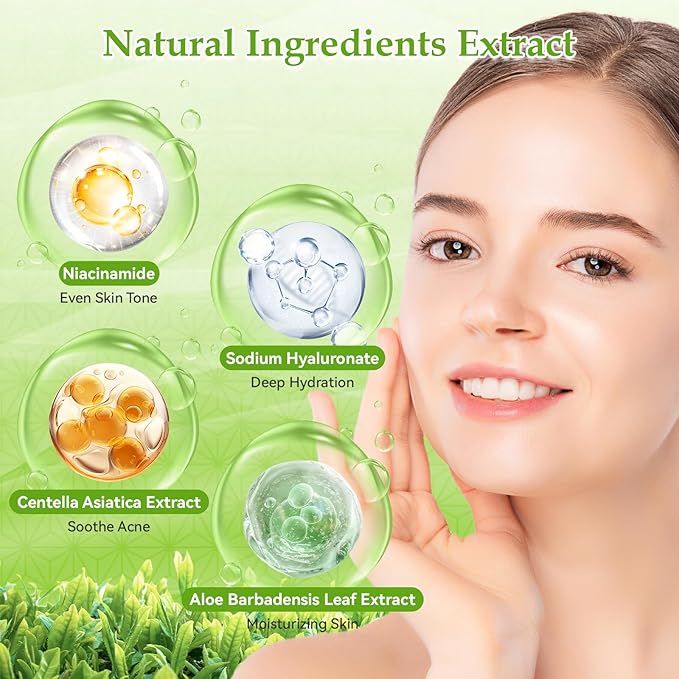 Green Tea Skin Care Set, Green Tea Skin Care for Teens 10-12, Gentle Moisturizing Face Care Kit with Cleanser, Toner, Serum, Eye Cream & Cream, Travel Size Facial Kit for Women Girls