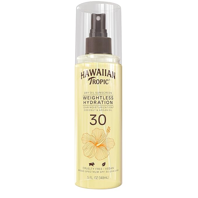 Hawaiian Tropic Weightless Hydration Dry Oil Sunscreen Spray SPF 30, 5oz | Sunscreen Oil Mist, SPF 30 Sunblock Spray, Oxybenzone-Free, 5oz