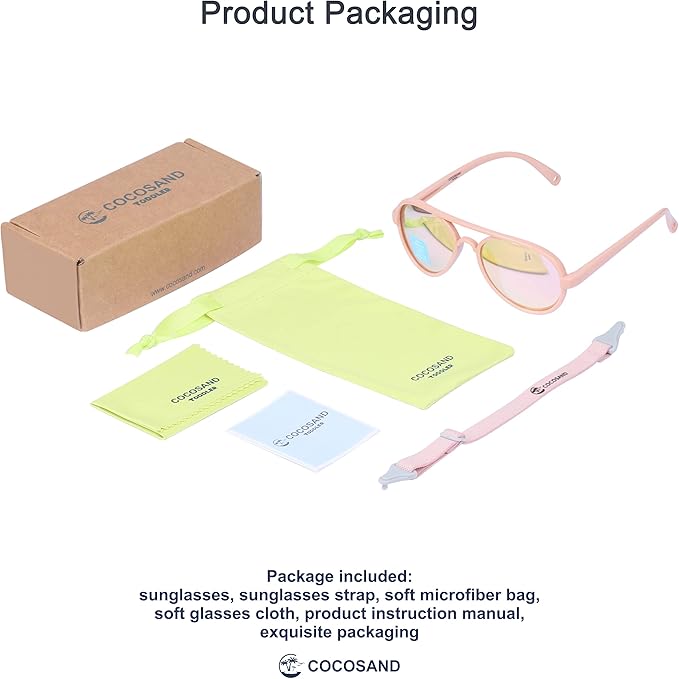 COCOSAND Baby Boys Girls Aviator Sunglasses with Strap Polarized Flexible Retro Pilot for Infants Toddler Age 0-24 Months