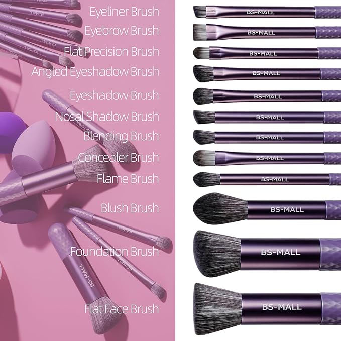 BS-MALL Travel Makeup Brush Set 12 Pcs with Super Soft Makeup Sponges 6 Pcs – Professional, Portable & Multi-Purpose Beauty Tool Kit in Silicone Cosmetic Bag for Daily Use
