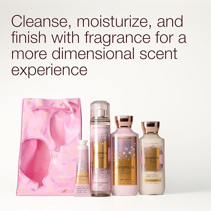 Bath & Body Works Champagne Toast Gift Set with Body Wash, Fine Fragrance Mist, Lotion, & Hand Cream – Personal Care Collection for Gifts or Individual Use, Champagne & Sparkling Berry Scent - 1 Pack