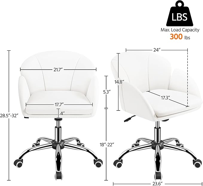 Yaheetech White Desk Chair Vanity Chair with Back Modern Faux Leather Swivel Rolling Office Computer Armchair for Living Room, Bedroom