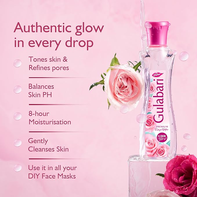 Dabur Gulabari Premium Rose Water Face Toner - 400ml | No Paraben | Alcohol Free | Cleanses, Hydrates & Moisturises | Balances & Restores Skin's pH Levels | For All Skin Types
