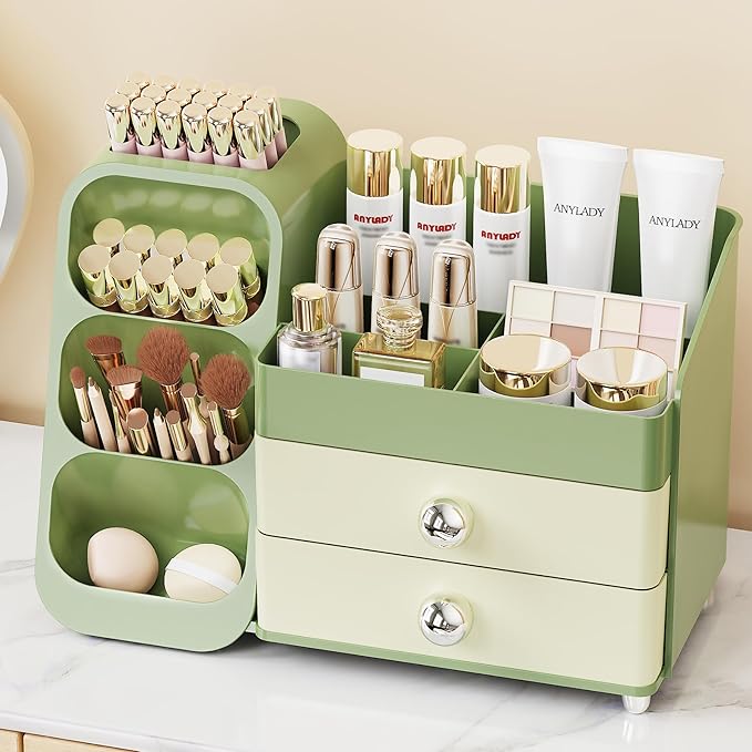 Large Capacity Makeup Organizer Countertop with Makeup Brush Holder for Vanity, Thickened Material, Bathroom Countertop Organizer Skin Care Perfumes Storage, Teen Girl Gifts for 13-25 Year