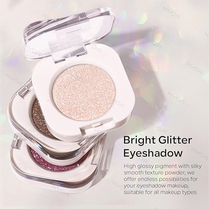 KYDA Purple Glitter Single Eyeshadow, Bright Purple Shimmer Glow Eyeshadow, Ultra-fine Lightweight, Crease-proof High Pigmented Formula, Korean Mini Eyes Makeup, Glam Rock