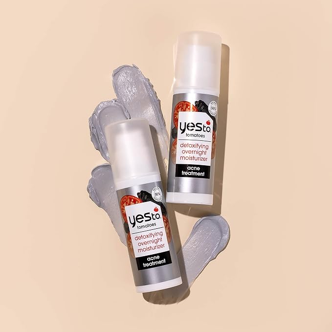 Yes To Tomatoes Detoxifying Overnight Moisturizer, Quick-Absorbing Formula That Helps Exfoliate Skin & Prevent New Acne, With Salicylic Acid & Charcoal, Natural, Vegan & Cruelty Free, 1.7 Fl Oz