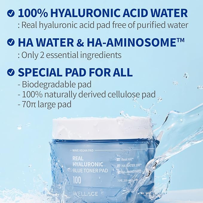 WELLAGE Real Hyaluronic Blue Toner Pad, 70 Sheets+ CICA Calming Pore Tightening Exfoliating Toner Pads, 70 Sheets