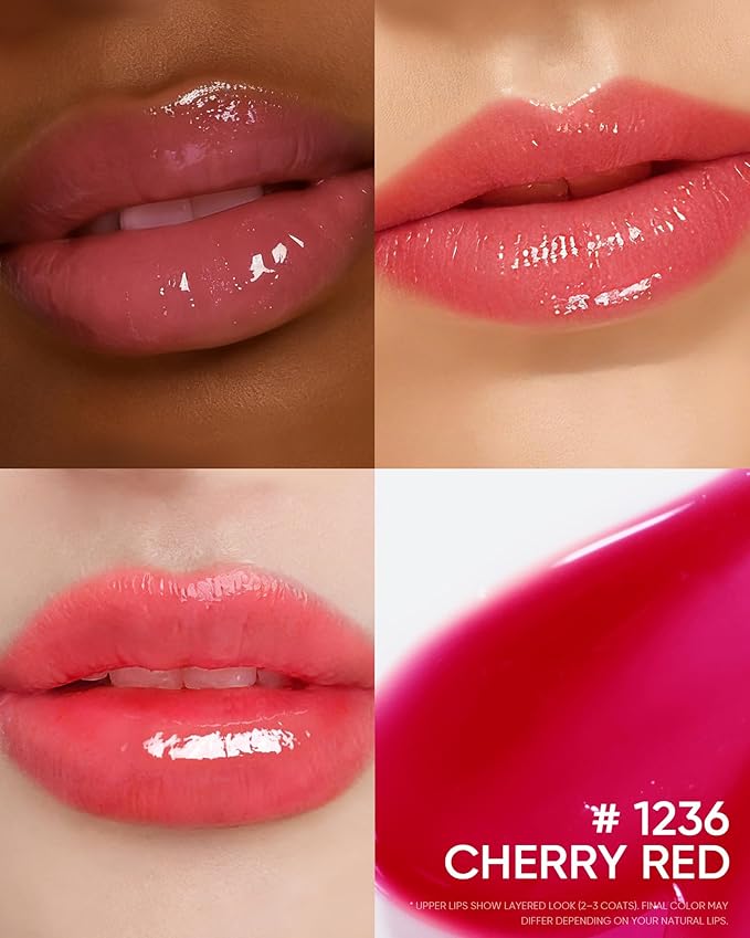 Peptide Brightening Lip Serum, Hydrating & Plumping Tinted Lip Gloss, Moisturizing Lip Balm with Polypeptides & Squalane for Glossy Sheer, Smooth Lips(06 Cherry Red)