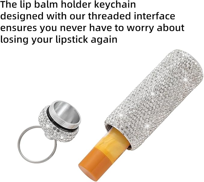 Chapstick Holder Key Chain 2Pcs Lip Balm Gloss Holder Keychain Bling Lipstick Case for Purse Portable Metal Chap Stick Organizer Cute Key Chain Accessories for Women (Sliver)