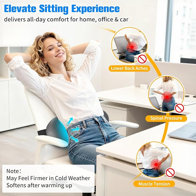 Lumbar Support Pillow for Office Chair - Memory Foam Lumbar Pillow with Detachable Strap & Breathable Cover, Ergonomic Back Support for Office Chair, Car Seat Cushion, Bed Rest (Grey)