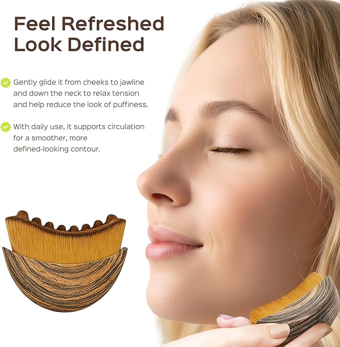2PCS Lymphatic Contour Face Brush for Lymphatic Drainage Massager Tool for Face & Neck Lifting, Gua Sha Brush, Jawline Chin Sculpting, Dry Brushing, Curved Ergonomic Design(Brown, 2PCS)