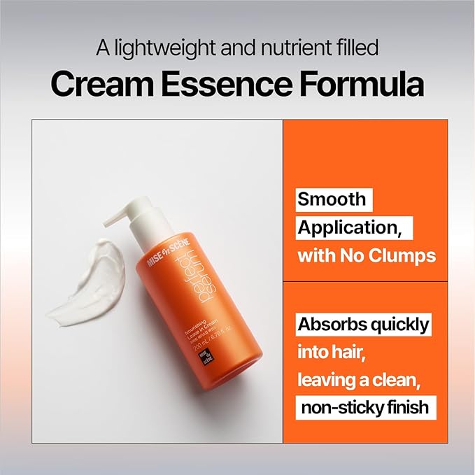 Mise En Scene Perfect Base Up Essence - Leaved In Conditioner for Heat Protectant, for Frizzy & Dry | Lightweight Cream Texture | Fast Absorbing | Smooths, Shine | Korean Hair Care (6.76 Fl. Oz.)