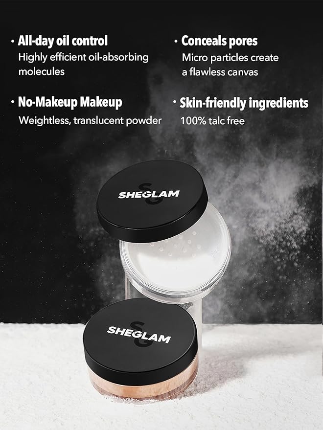 SHEGLAM Baked Glow Setting Powder Oil Control Loose Face Powder Translucent Pore-Less Flawless Smooths Fine Lines Glowy Powder - Cappuccino