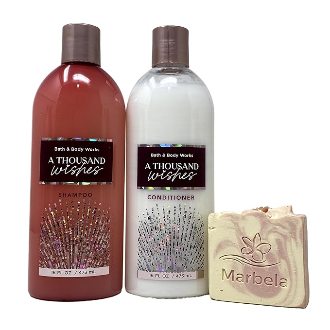 Bath and Body Works A Thousand Wishes Shampoo and Conditioner with a Himalayan Salts Springs Bar Soap.