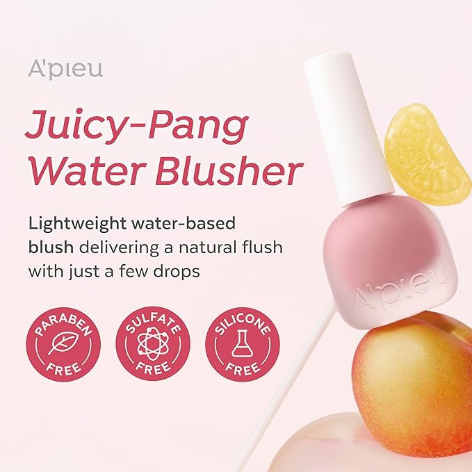 A'PIEU Juicy-Pang Water Blusher [PK01] – Fruity Liquid Blush for Cheeks, Buildable & Blendable Color, Hydrating Dewy Finish with Fruit Extract Blend & Rose Flower Water, 0.31 fl oz