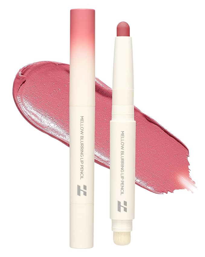 HOLIKA HOLIKA Mellow Blurring Lip Pencil 04 Overripe - Korean Lip Makeup with Built-In Blurring Brush, 6mm Wide Tip for Overlining, Coconut Oil & Camellia Seed Oil, Long-Lasting No Skip Formula