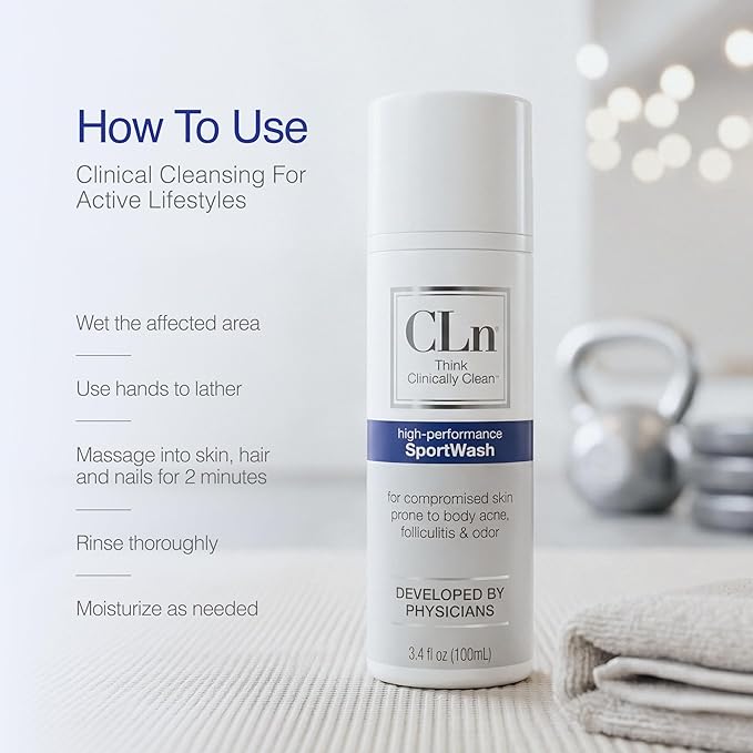 CLn® SportWash – High-Performance Sport Body Wash, For Men & Women Prone to Body Odor, Foot Odor, Ringworm, Folliculitis, & Back Acne, Fragrance-Free & Paraben-Free, 12 fl. oz.
