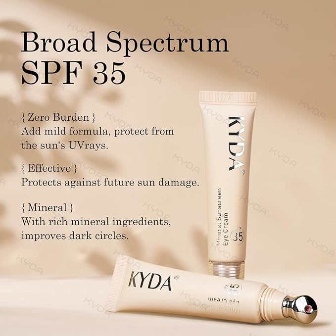 KYDA Mineral Eye Cream, Tined Eye Cream Color Corrector, 3-in-1 Anti-Aging Eye Cream for Dark Circle and Fine Lines, SPF 35, Light
