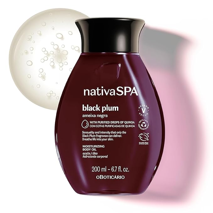 Nativa SPA by O Boticário, Black Plum Body Oil, Scented Moisturizer, Enriched with Purified Quinoa Drops to Boost Hydration, 6.8 Ounce