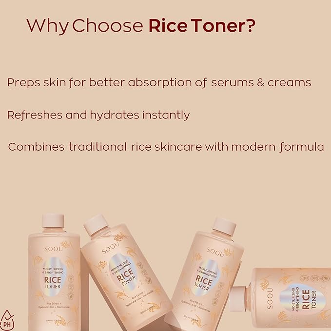 Moisturizing and Brightening Rice Toner - Enriched with Rice Extract, Niacinamide, and Hyaluronic Acid - 500ml / 16.9fl oz - Made in Korea