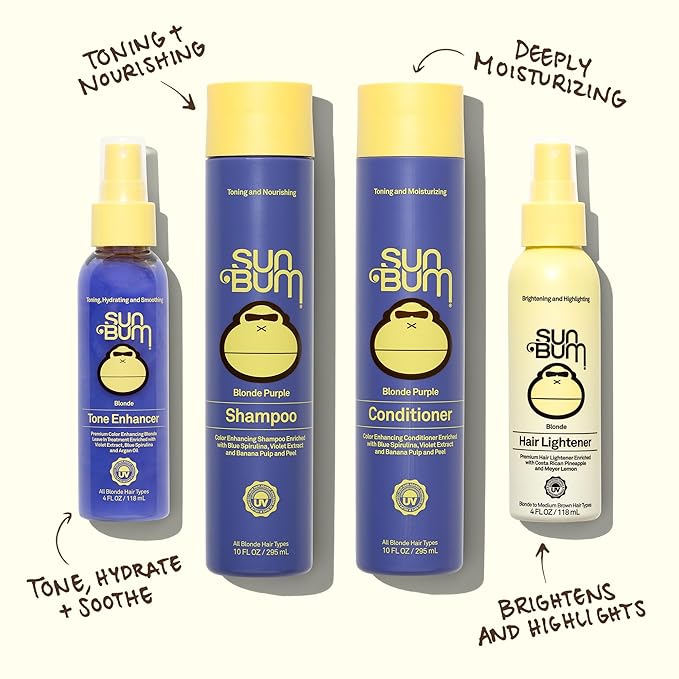 Sun Bum Blonde Purple Conditioner - Moisturizing and Brightening Formula - UV Protecting and Color Enhancing and Toning Hair Treatment for Blonde Hair - Helps Prevent Breakage and Frizz - 10 oz