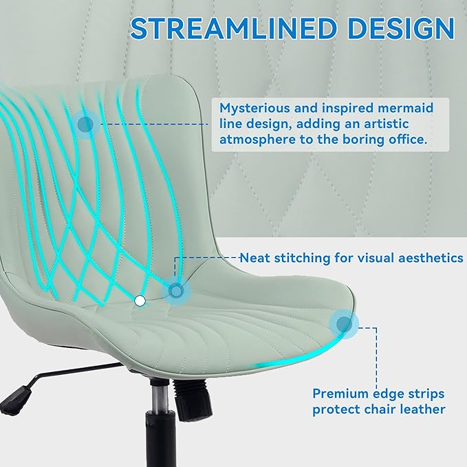 YOUNIKE Office Chair, Armless Desk Chair with Wheels, Home Office Computer Task Chairs, Modern Faux Leather Padded Vanity Chair, Adjustable Swivel Rolling Office Chair with Back, Mint Seafoam Green