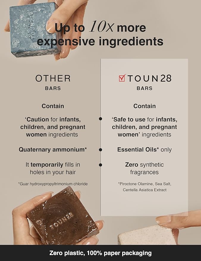 TOUN28 Anti-dandruff Natural Organic Vegan Cooling Shampoo Bar w/Centella Asiatica, Sea Salt & Menthol for Oily Scalp & Damaged Hair, Paraben Sulfate Silicone & Cruelty Free Bar Soap Korean Haircare