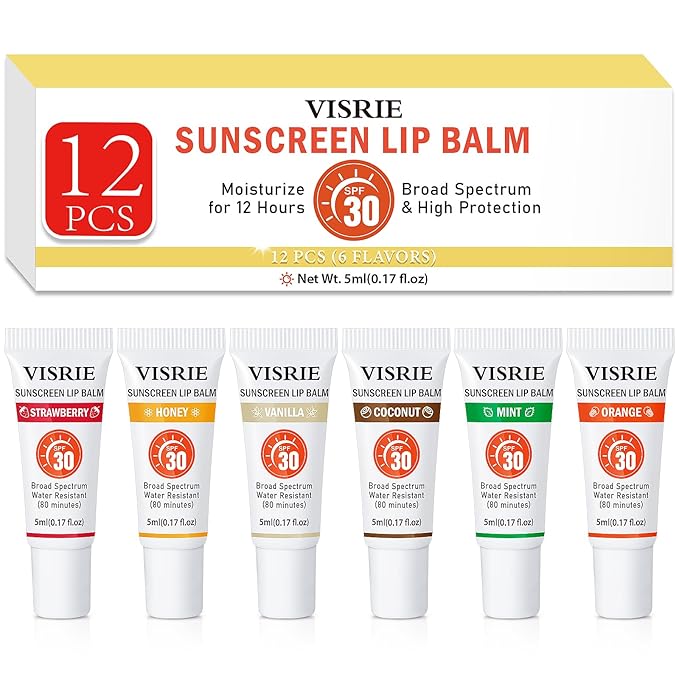 SPF 30 Sunscreen Lip Balm 12 Pack,Clear SPF Lip Gloss UVA/UVB Sun Protection, Moisturizing Lip Sunscreen with Vitamin E and Shea Butter, Travel Sunscreen for Lips