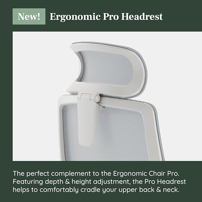 Branch Adjustable Ergonomic PRO Headrest Attachment - Only Compatible Ergonomic Chair PRO - Experience Optimal Comfort and Support - Mineral